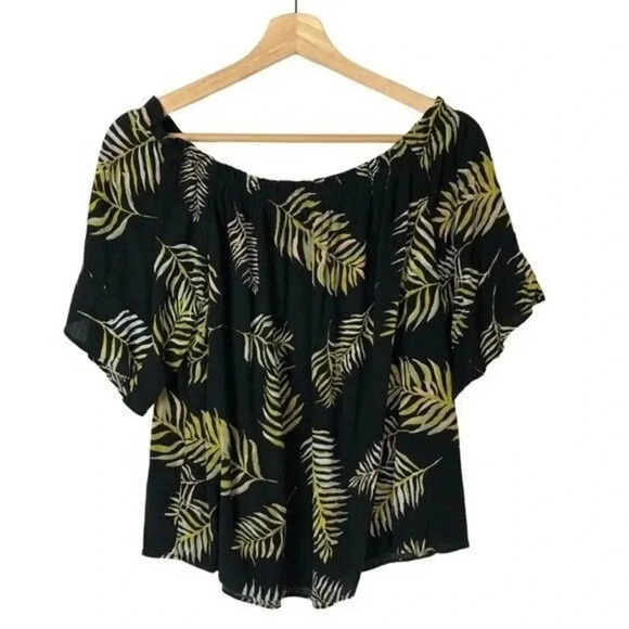 Maurices Black Off the Shoulder Tropical Palm Top 0X - Picture 2 of 4